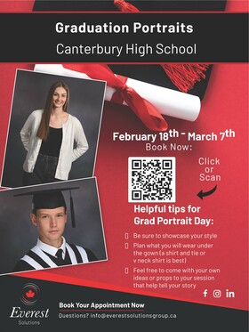 Poster showing Graduation Portrait Information plus a QR code