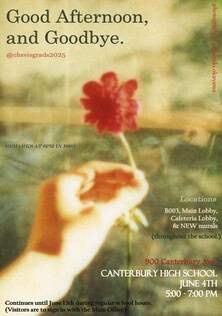 Hand holding flower captioned 'Good Afternoon and Goodbye.'